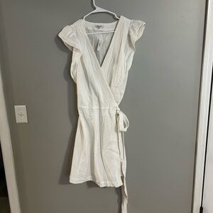 Madewell White V-Neck Flutter Sleeve Mini Sundress